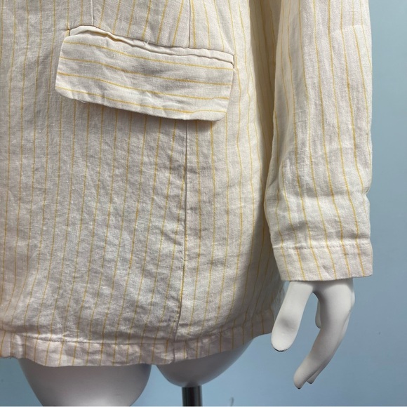 Cynthia Rowley Sz Small 100% Linen Blazer Jacket Ivory Yellow Stripe Lightweight - Picture 11 of 16
